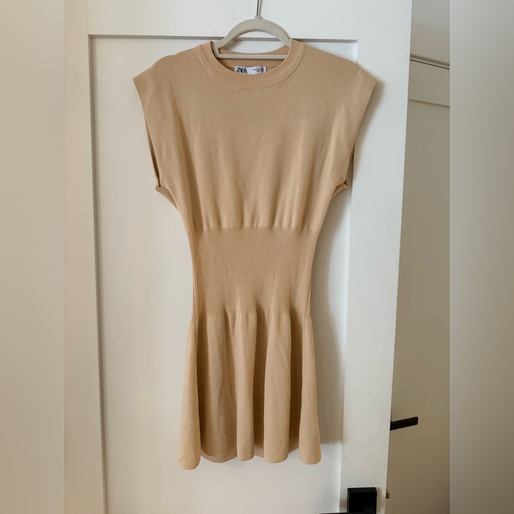 Zara Tan Cap Sleeve Sheath Mini Dress